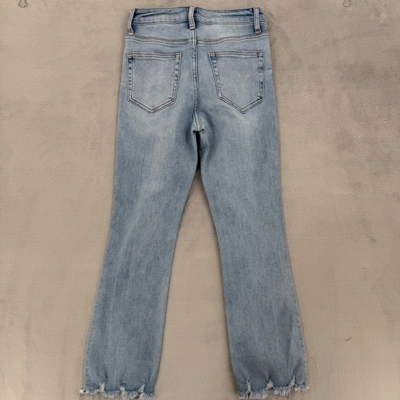 Vervet Los Angeles Crossover Waist Flare Jeans Light Wash Distressed Raw Hem 24 - Picture 9 of 13